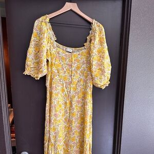 Faithfull the Brand X Lennox Midi Ditzy Floral White Yellow  Dress